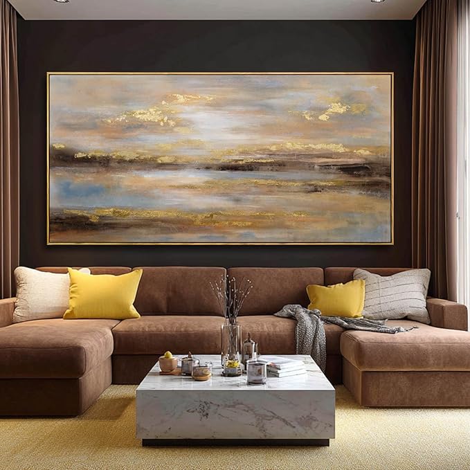 Large Framed Artwork for Living Room Abstract Bedroom Wall Art Gold Abstract Wall Decor Office Home Decor 29"x 58" Canvas Painting Wall Hanging