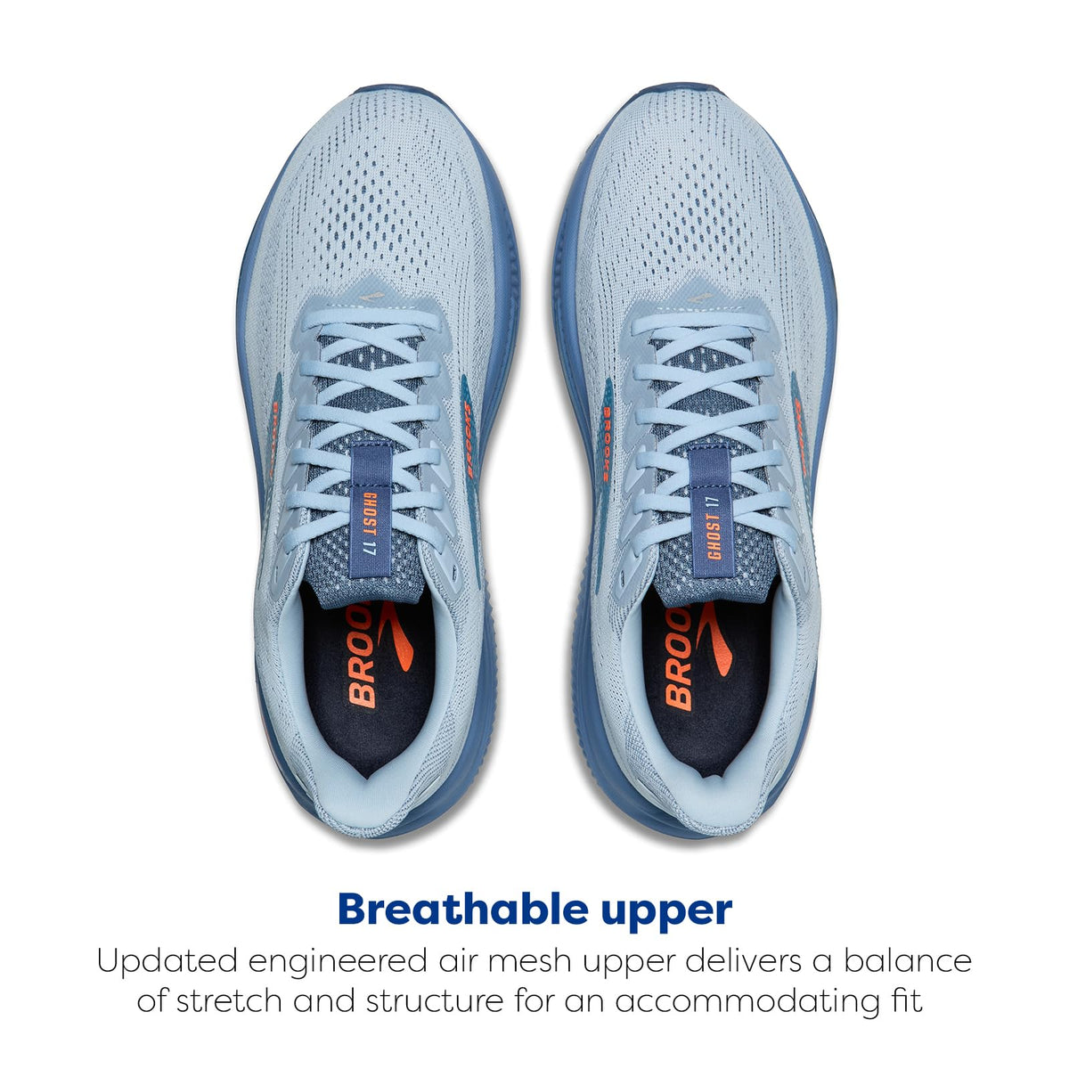 Brooks Men’s Ghost 17 Neutral Running Shoe - Skyway/Moonlight/Orange - 8 Medium