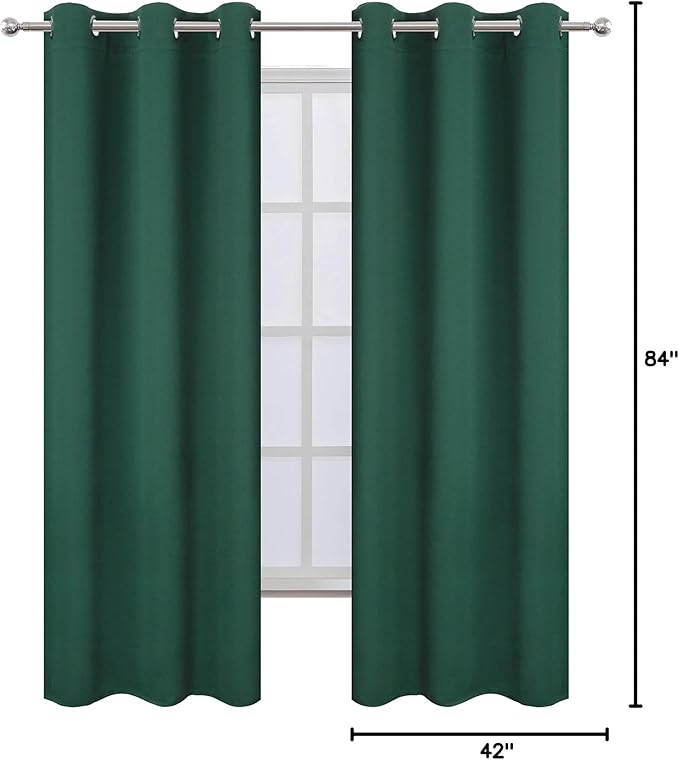 LEMOMO Dark Green Blackout Curtains/42 x 84 Inch/Set of Two Panels Grommet