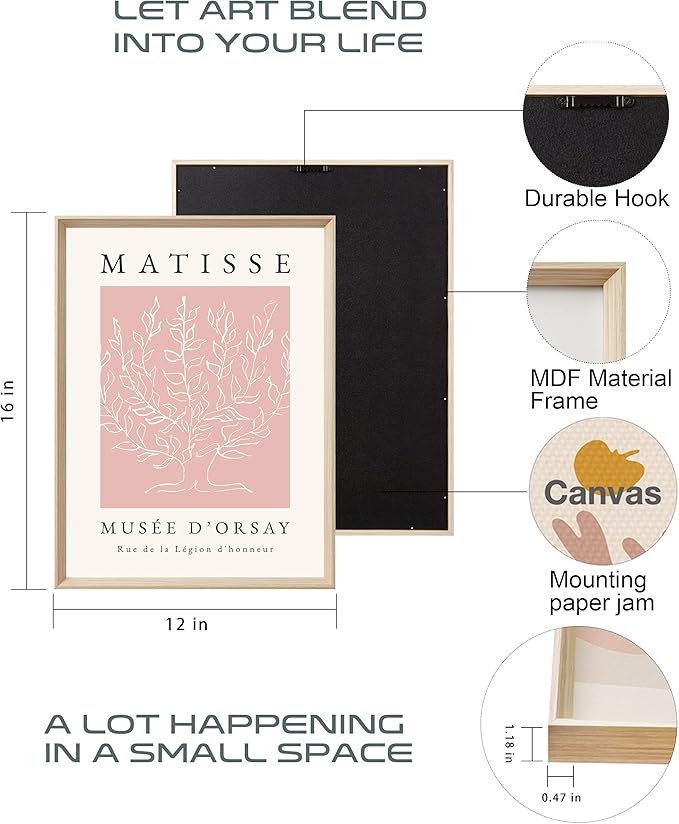 Framed Matisse Pink Canvas Wall Art, Abstract Matisse Canvas Wall Decor