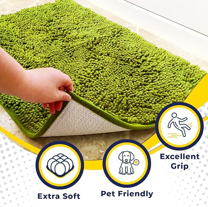 Muddy Mat® | Super Water Absorbent Door Mat Indoor, Microfiber Quick Dry Chenille Entryway Rug,Slip Resistant Front Door Mat,Indoor Mats for Entryway,Machine Washable Pet Rug, Spring Green 5ft x 7ft