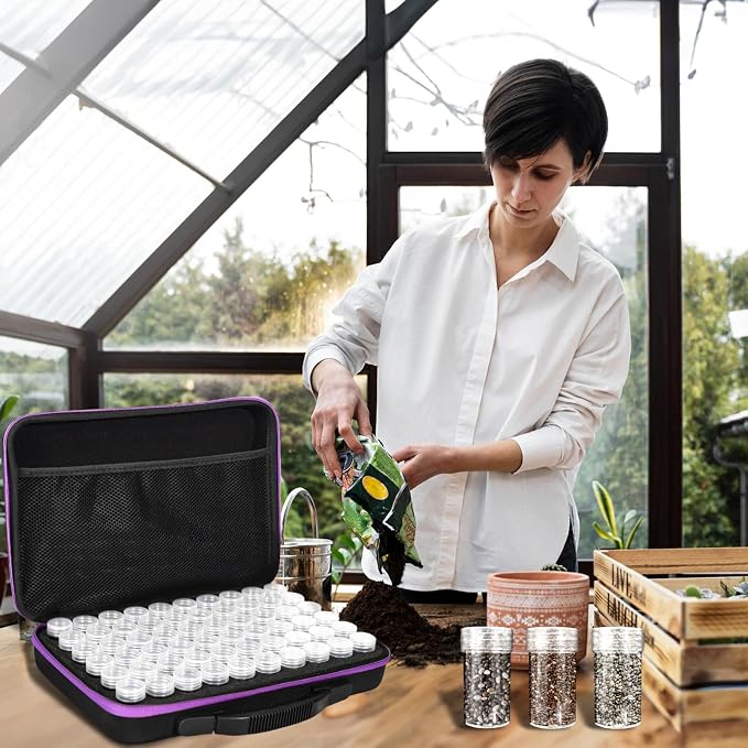 Seed Storage Organizer 60 Slots with Bottles & Envelopes, Seed Packet Storage Case for Garden Seeds, Flower Vegetable Seed Organizer with Labels, Portable Zipper Bag