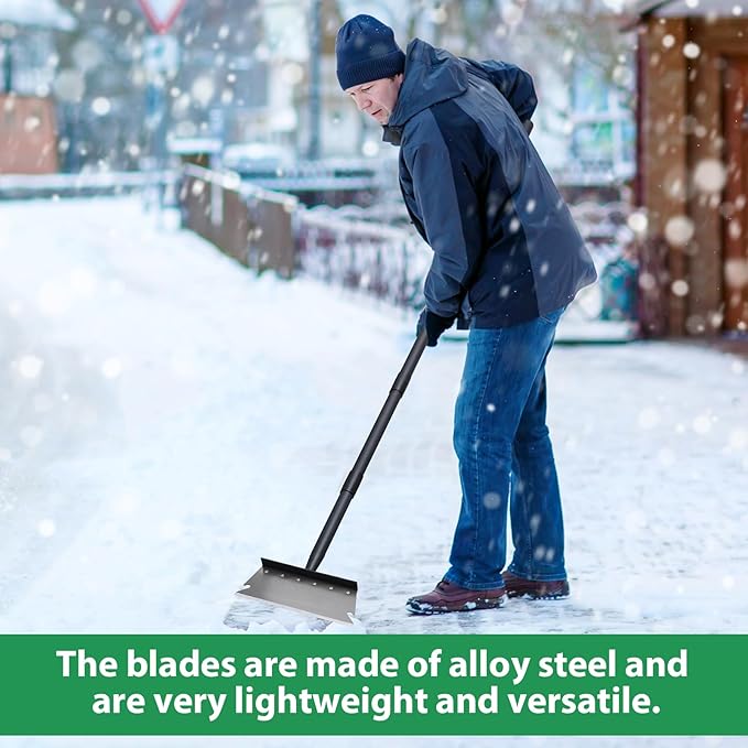 Garden Shovel, Ice Scraper, Multifunctional Cleaning Shovel with 59" Adjustable Handle Heavy Duty Garden Tool for Lawn Edging, Scraping, Weed and Ice Removal
