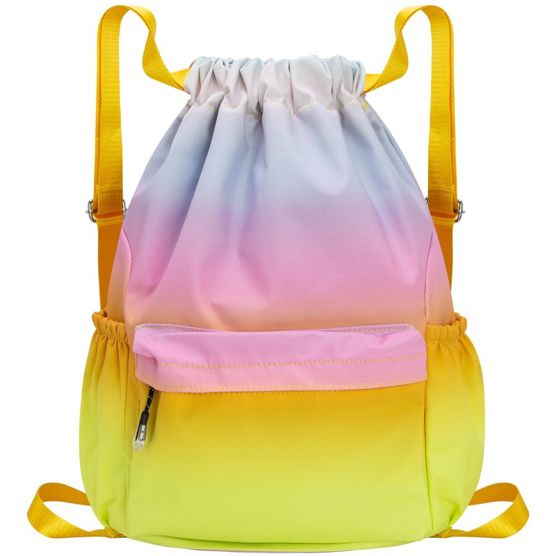HOLYLUCK Drawstring Backpack Sports Gym Bag Water Resistant String Bag Cinch Sackpack with Side Zipper Pocket for Shopping Sport Yoga - Rainbow gradient
