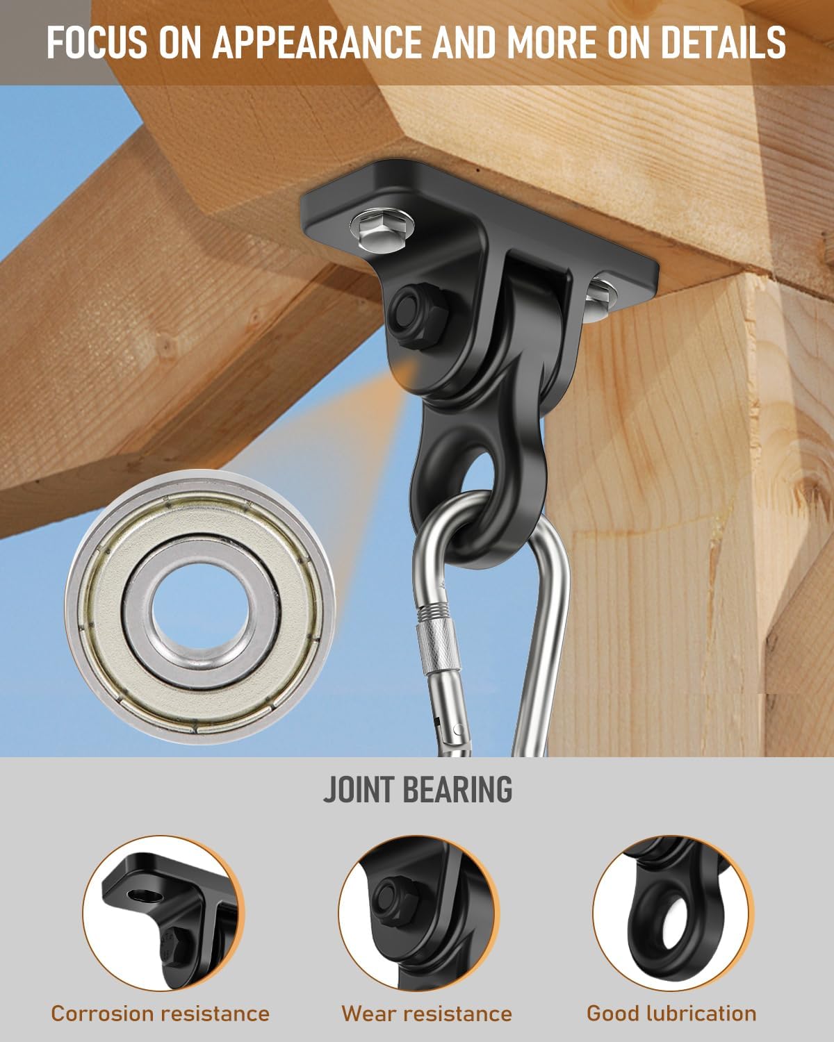 Skiennix Heavy Duty Porch Swing Hangers Kit - Includes Screws & Bolts for Indoor/Outdoor Use | 2 Pack Black