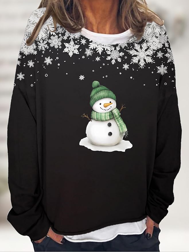 LOAIHA Christmas Shirts for Women Crewneck Snowman Snowflake Santa Graphic Shirts Christmas Tree Long Sleeve Xmas Hoodie