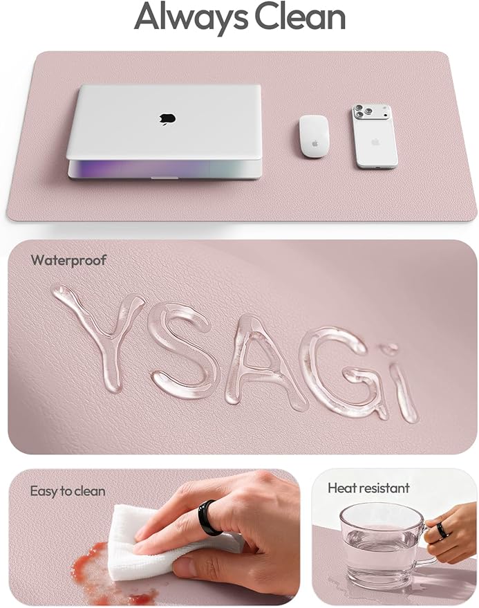 YSAGi Leather Desk Protector, Office Mat, Large Mouse Mat, Non-Slip PU Leather Blotter, Laptop Desk Mat, Waterproof Writing Pad for Office and Home (Grayish Lavender, 31.5" x 15.8")