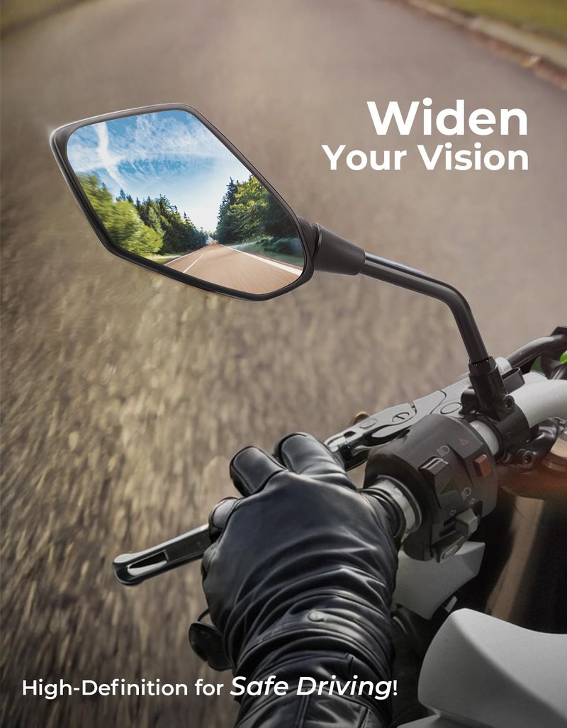 KEMIMOTO Universal Motorcycle Mirrors, Convex Handlebar Rear View Side Mirror with M8 M10 Bolt, Compatible with Bike, Scooter, ATV, UTV, Dirt Bike and More