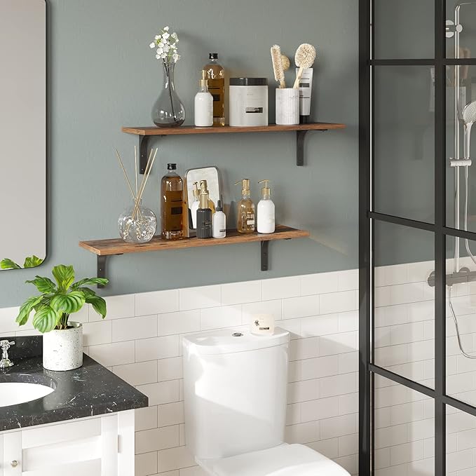 DINZI LVJ Long Wall Shelves, 31.5Inch Wall Mounted Shelves Set of 4, Extra
