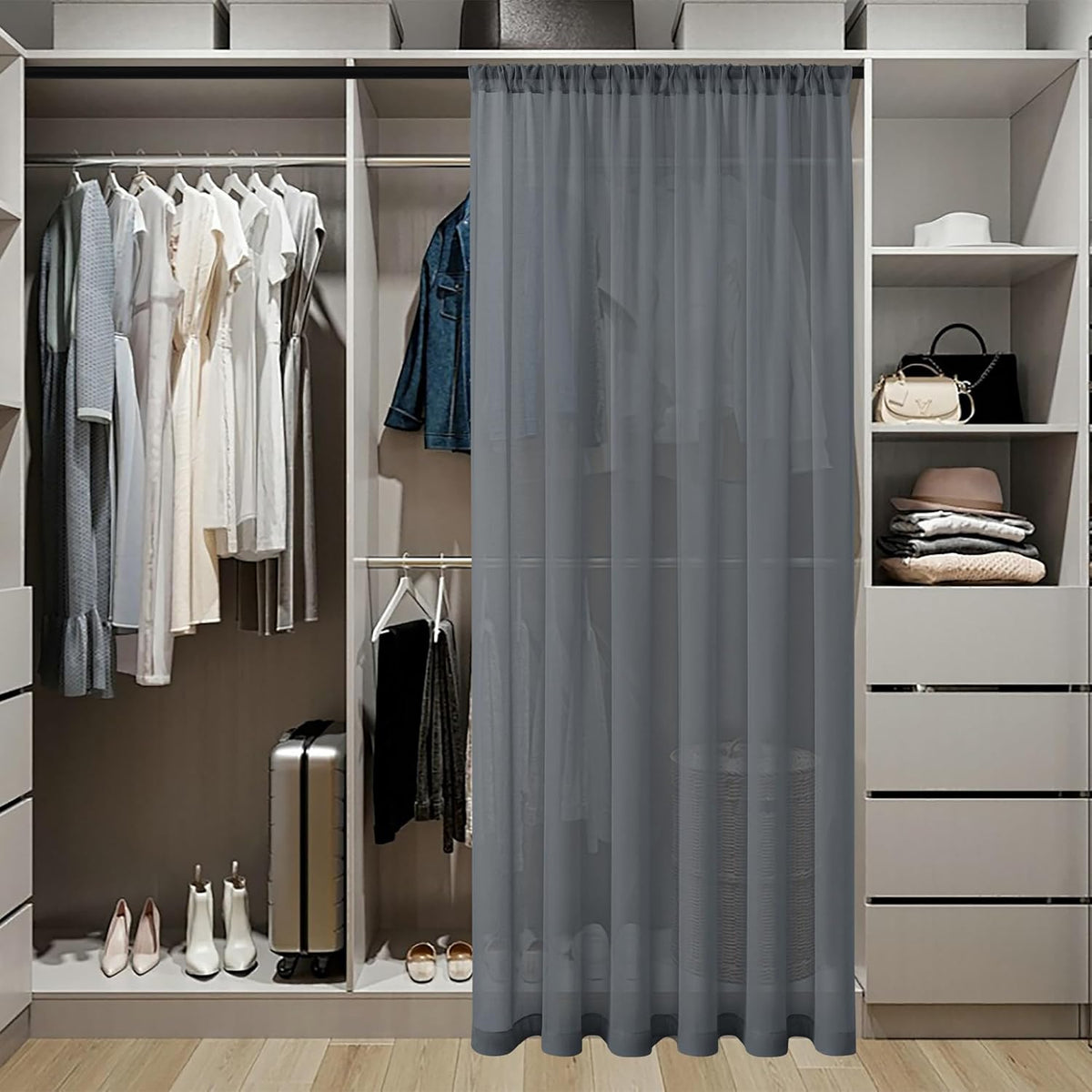 Tollpiz Small Sheer Door Curtain Closet Linen Textured Curtain Sheers Doorway Light Filtering Voile French Door Rod Pocket Curtains Patio Glass Door, 25 x 40 inches Long, Dark Grey, Set of 1 Panel