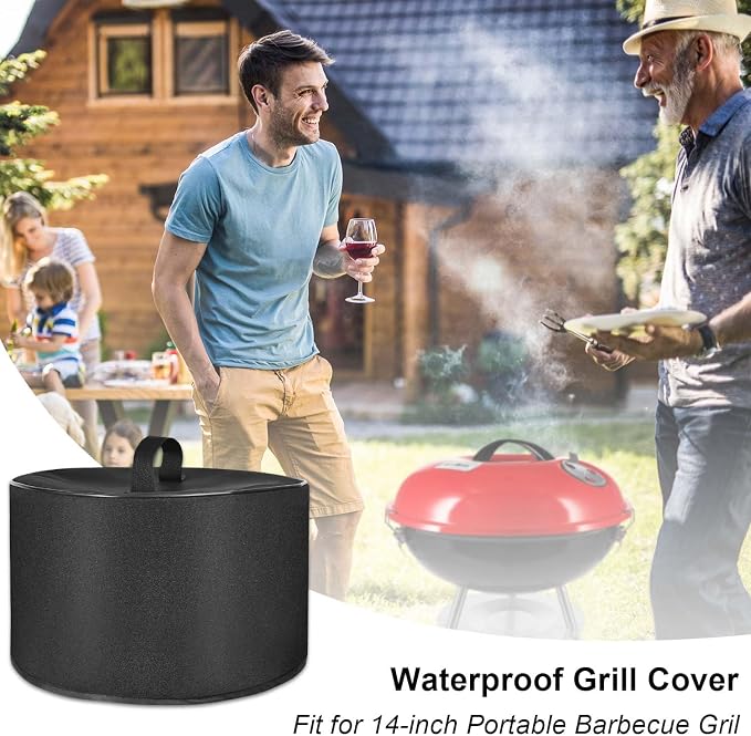 Grill Cover Compatible with Gas One CG-14 14-inch Portable Barbecue Grill, Waterproof Dust-Proof Barbecue Grill Cover for 14in Grill, Heavy-Duty Charcoal BBQ Grill Cover with Handle