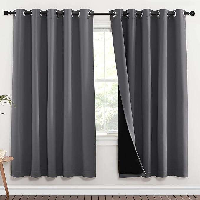 NICETOWN Grey Full Shade Curtain Panels, Pair of Energy Smart & Noise Blocking