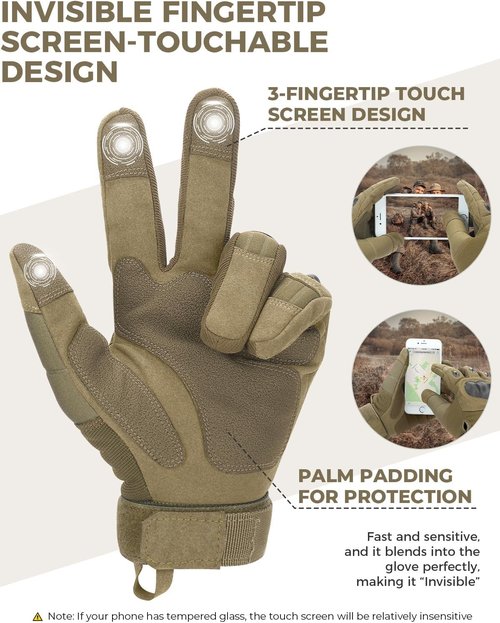 KEMIMOTO Tactical Gloves - Touchscreen Motorcycle Gloves with Hard Shell & Palm Padding | Perfect for Cycling, Hunting, and Hiking