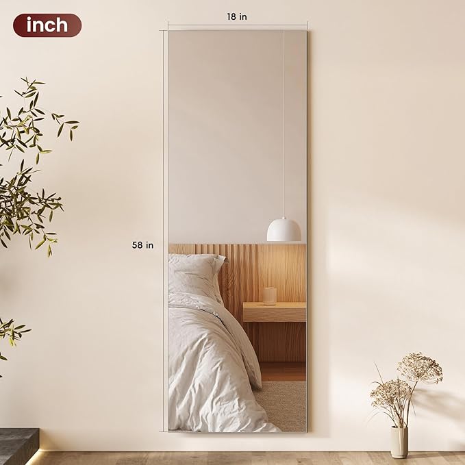 Kosmonia 58x18 Frameless Full Length Silver Coating Mirror w/Distortion Free
