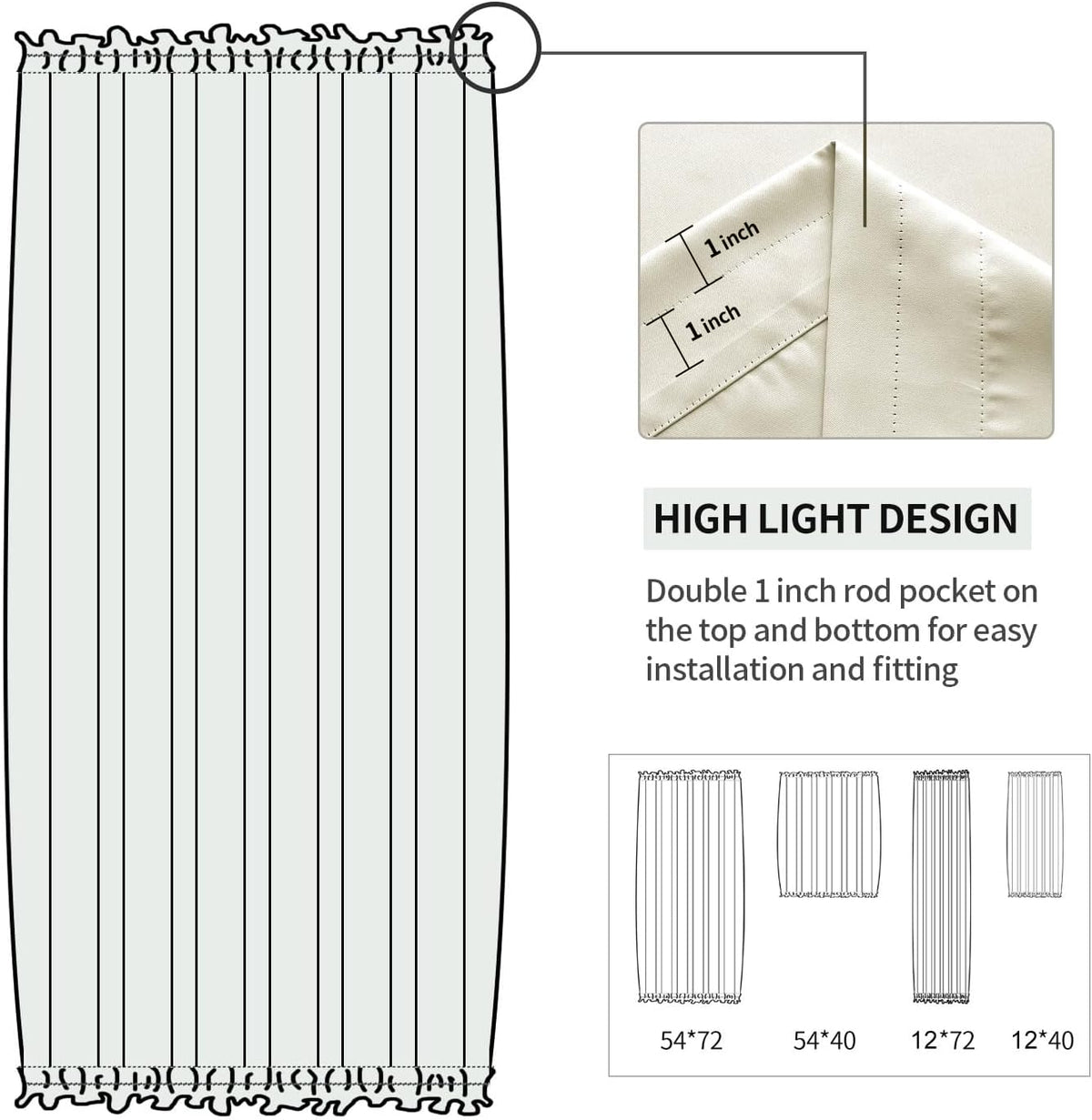 DWCN French Door Curtains – Rod Pocket Thermal Blackout Curtain for Doors with Glass Window, Kitchen and Patio Doors for Privacy, 12 X 72 Inches Long, 1 Curtain Panel with Tieback, Light Beige