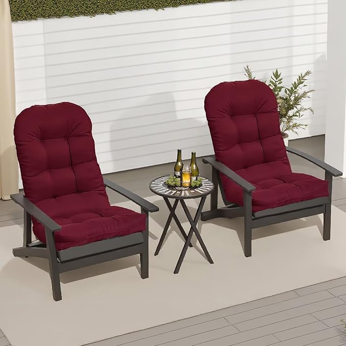 Adirondack Chair Cushion, Waterproof Outdoor High Back Seat Cushions for Patio Rocking Chairs, Thick Tufted Replacement Pads for Porch Lawn Indoor Dining Desk Wicker Furniture, Burgundy