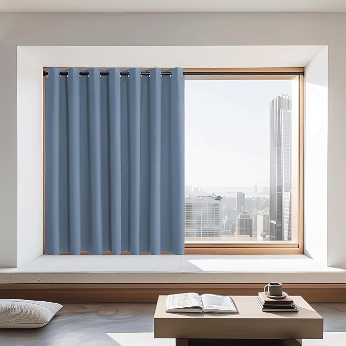 NICETOWN Stone Blue Blackout Curtains 72 inches Long, Grommet Privacy Window