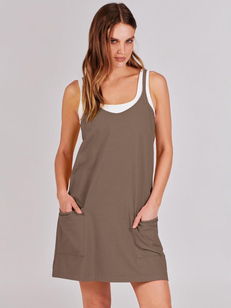 ANRABESS Women Athletic Dress Summer Tennis Workout Active Sports Mini Romper Dress Built in Shorts Travel Vacation Clothes Coffee Medium