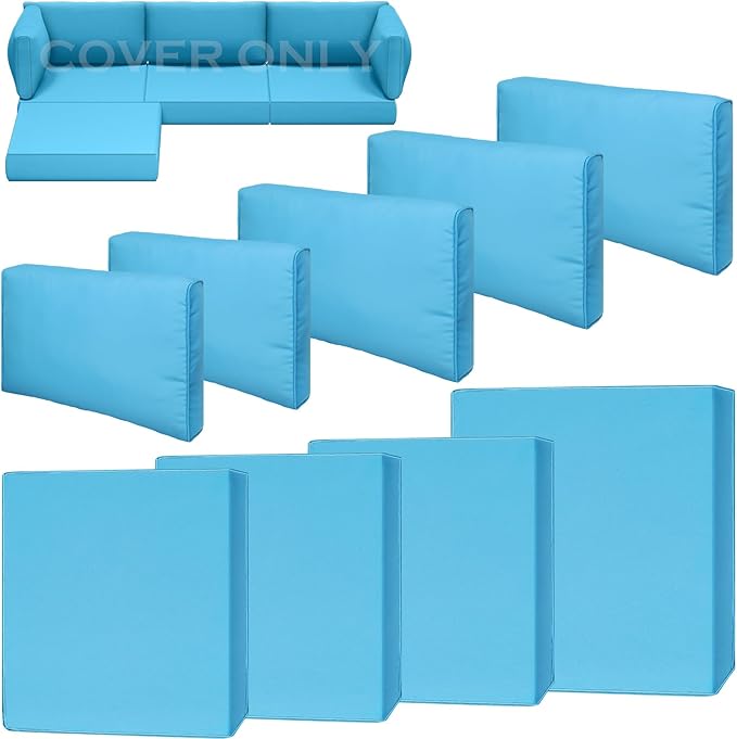 9 Piece Outdoor Patio Waterproof Cushion Covers, Fits 4-Seat Wicker Rattan Sectional Couch Chair Furniture Cover Replacement Set - Fade-Resistant Patio Cushion Covers with Zipper