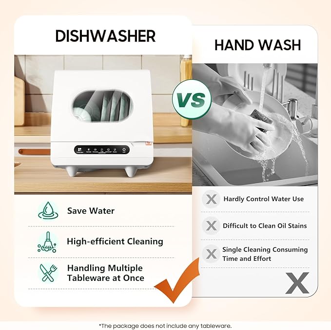 Portable Countertop Dishwasher Dishwasher Compact with 5 Intelligent Washing Functions Counter Top Dishwashers for Knives, Forks, Spoons, Chopsticks