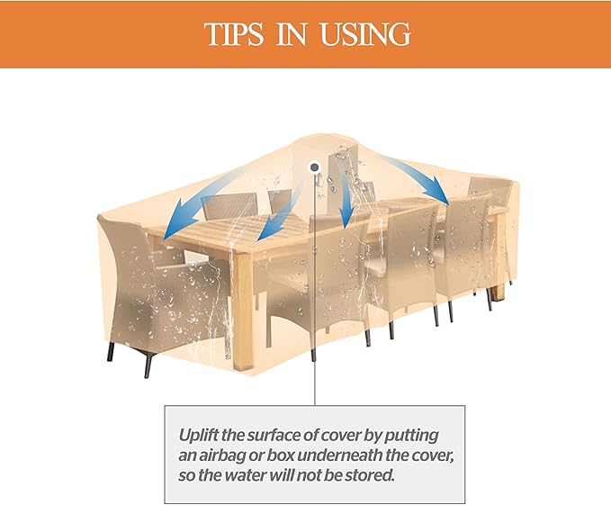 WJ-X3 Rectangular Beige Patio Table Cover, 102W x 78D x 31H Inches - Heavy Duty, Waterproof, Wind-Resistant, Anti-Fade - Ideal for Outdoor Dining Set Protection