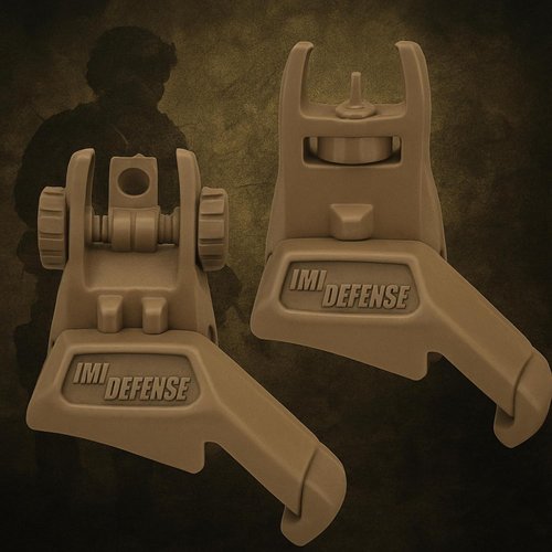IMI Defense TFS Flip-Up Iron Sights - Polymer Backup Sight Set with Dual Aperture & 45-Degree Offset (FDE)