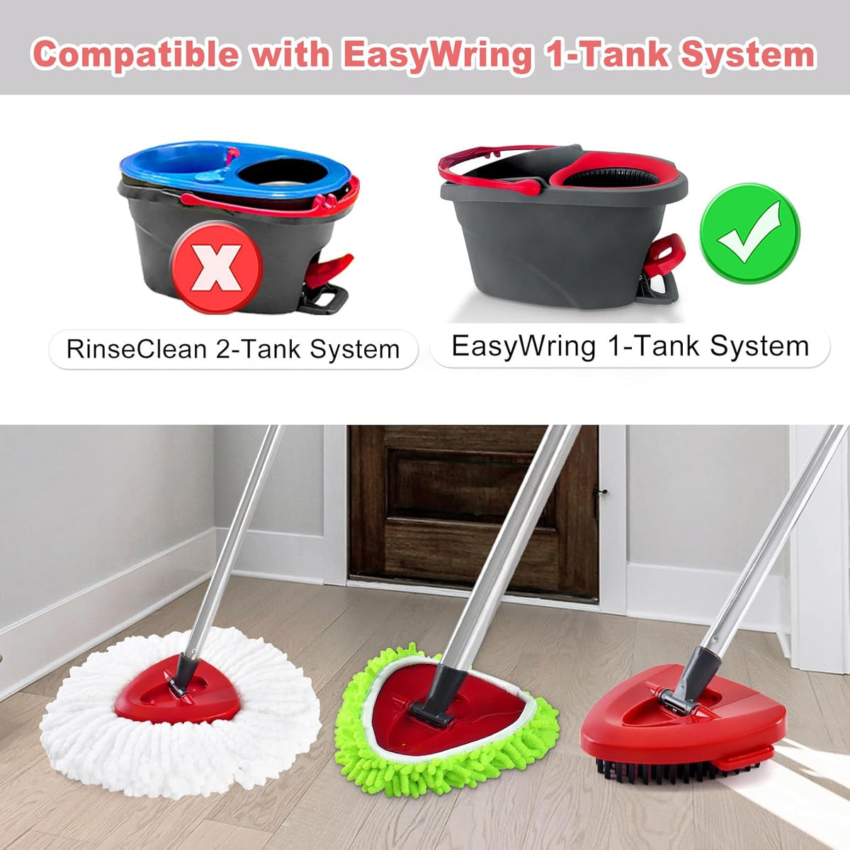 Mop Handle for O Cedar,2 Spin Mop Base for Ocedar, Mop Stick Pole Handle Adjustable 30-58" and Replacement Mop Base Part for EasyWring Spin Mop, Lightweight & Durable