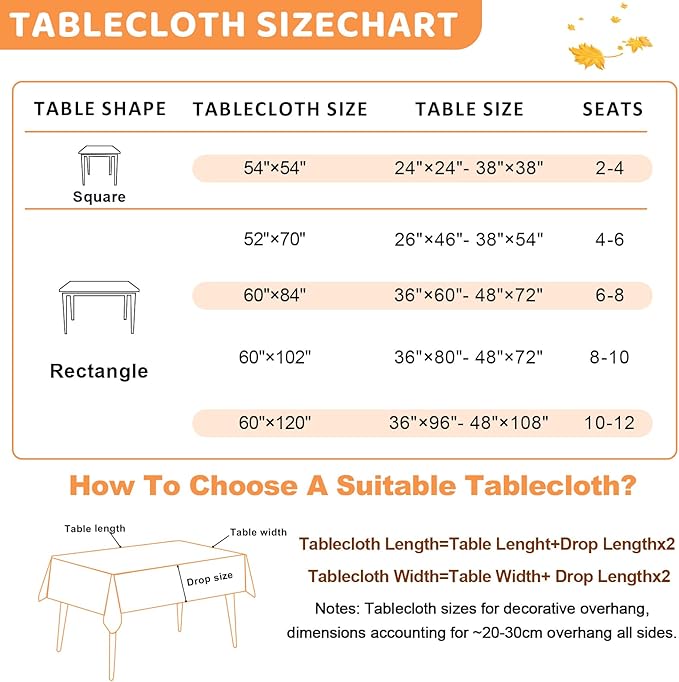 Fall Rectangle Tablecloth 60 x 120 Inch, Thanksgiving Autumn Harvest Maple Leaves Table Cloth, Spill Proof Wipeable Washable Rectangular Table Covers for Party Picnic Dinner Decor