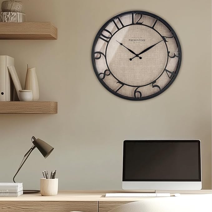 Presentime & Co 21" Farmhouse Series Wall Clock, Cottage Style, Faux Burlap
