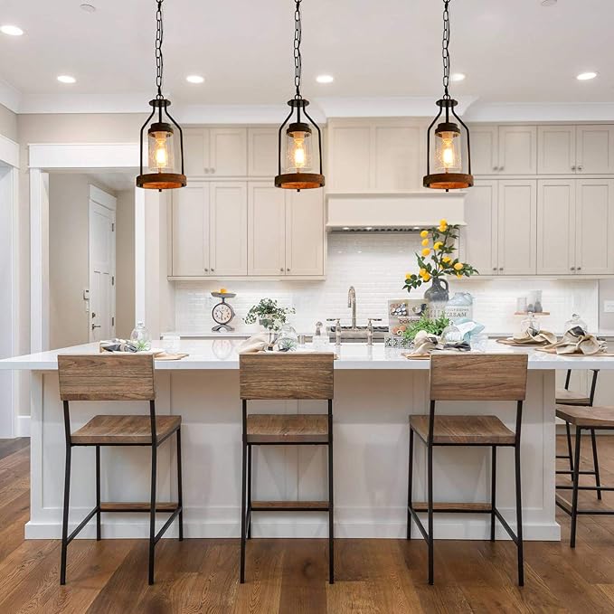 Giluta Simple Pendant Light Retro Island Pendant Lighting Fixture, Farmhouse Kitchen Hanging Ceiling Light with Glass Shade for Bedroom Living Room Bathroom (P0039)