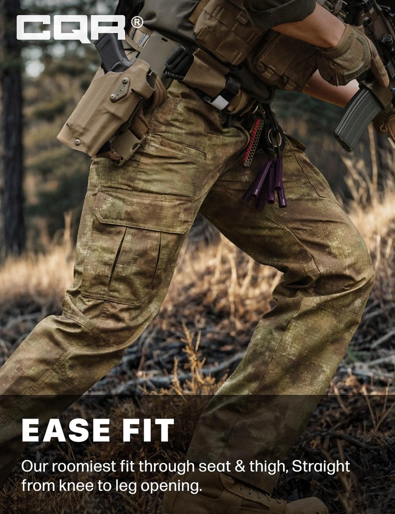 CQR Men's Tactical Pants, Water Resistant Ripstop Cargo Pants, Lightweight EDC Work Hiking Pants, Outdoor Apparel, Duratex Mag Pocket Print Fractal Camo, 34W x 32L