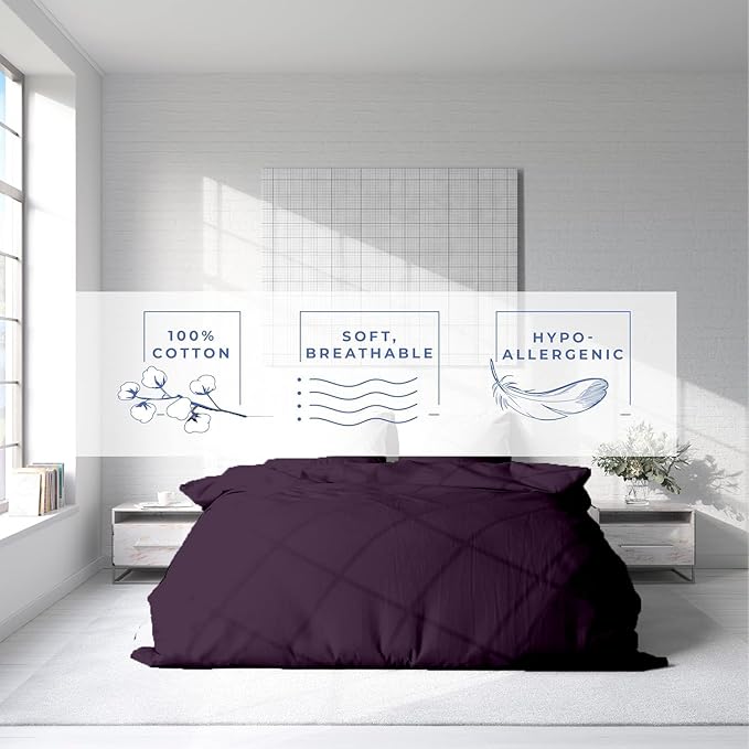 Kotton Culture 1 Pc King Size Duvet Cover Only -100% Egyptian Cotton Sateen 600 Thread Count Ultra Soft Premium Durable Comforter Cover Zipper Closure & Corner Ties (Plum, King 102"x94")