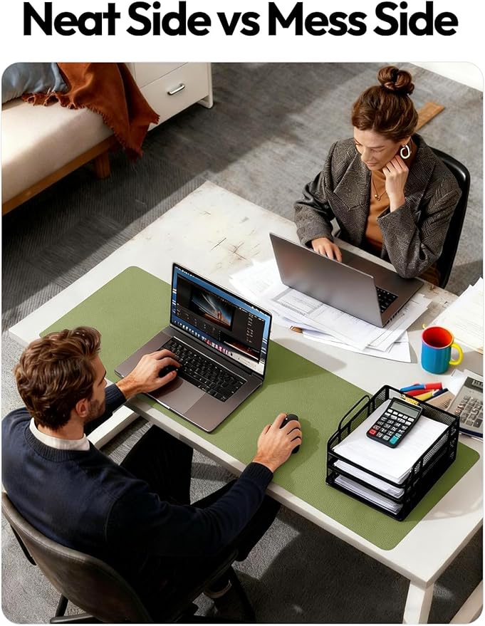 YSAGi Leather Desk Pad Protector, Office Desk Mat, Large Mouse Pad, Non-Slip PU Leather Desk Blotter, Laptop Desk Pad, Waterproof Desk Writing Pad for Office and Home (Green, 47" x 17")