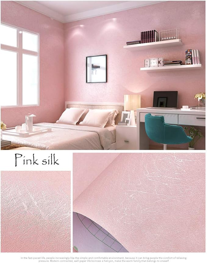 Cohoo Home 512inL 15.7inW Silk Pink Wallpaper Peel and Stick Contact Paper Pink