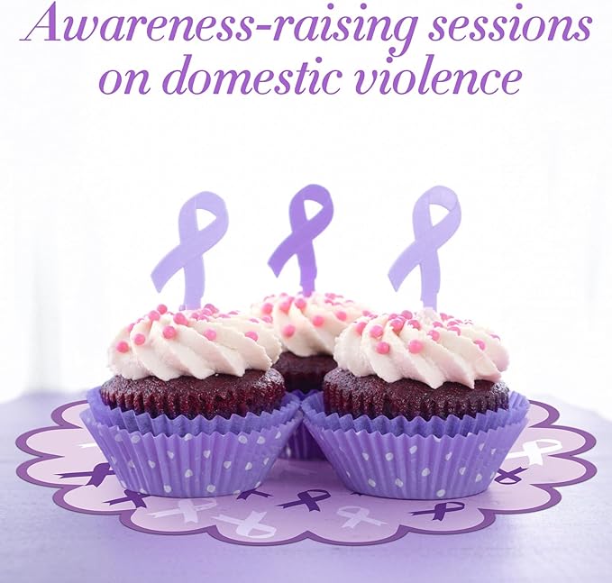100 Pcs Domestic Violence Awareness Products 13.5" Scalloped Purple Ribbon Paper Placemats Disposable Alzheimer’s Pancreatic Cancer Awareness Products for Charity Public Social Event Party Supplies
