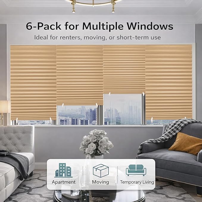 Changshade 6 Pack Temporary Shades, Pleated Paper Blinds