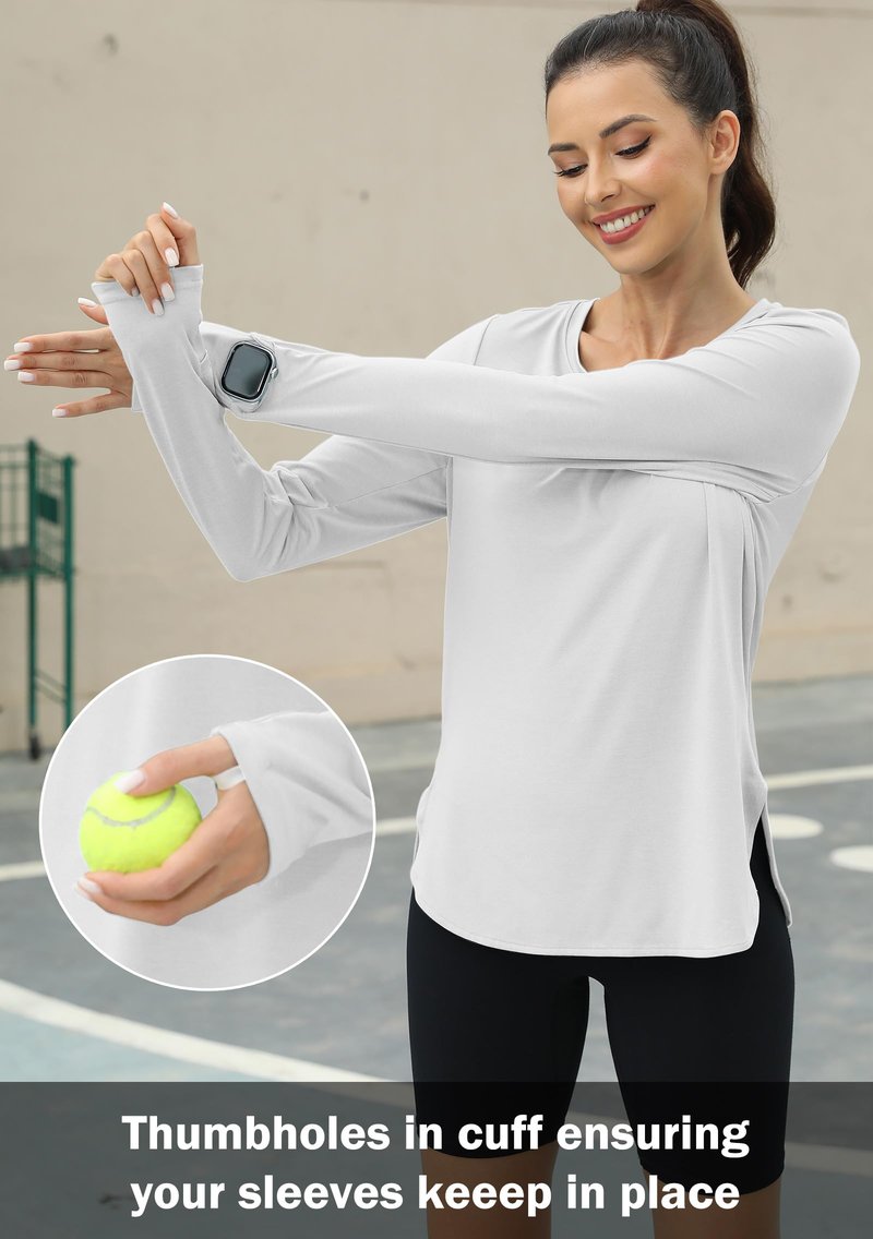 KevaMolly Workout Tops for Women Long Sleeve UPF 50+ UV Protection Sun Shirt Lightweight Quick Dry Rash Guard Hiking Shirts White L