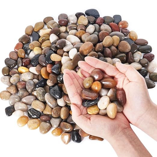 GreatBuddy 15-lb River Rocks, Decorative Rocks for Indoor Plants, 1-1 3/4 Inches Natural Polished Pebbles for Aquarium, Vases, Potted Plants, Garden Landscaping Outdoor, Mixed Color Stones