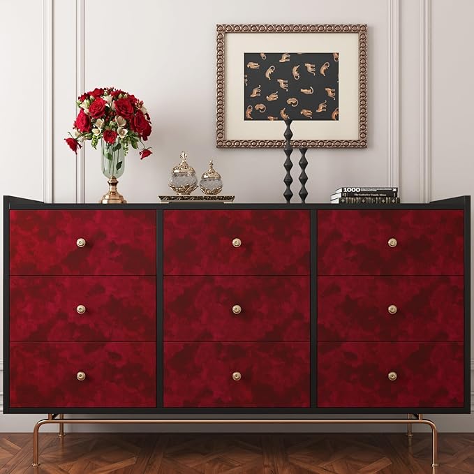 Yenhome 17.7"X118" Dark Red Velvet Wallpaper Vintage Velvet Peel and Stick