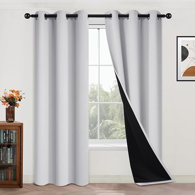 Yakamok 100% Blackout Curtains 84 Inches Long, 2 Thick Layers Heat and Full