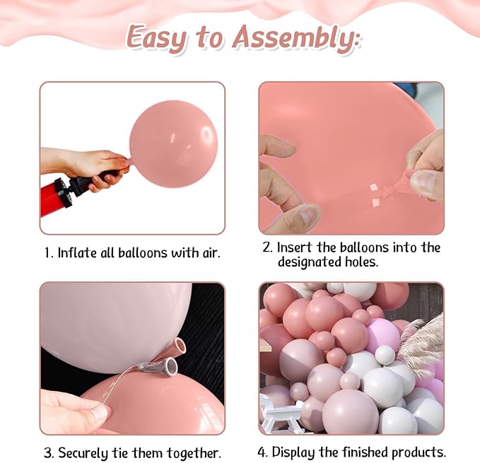 Dusty Pink Balloon Arch Kit,122Pcs Blush Pink Dusty Rose Pink Light Mauve Balloons for Women Girl Boho Bridal Wedding Baby Shower Anniversary Engagement Graduation Birthday Party Decorations