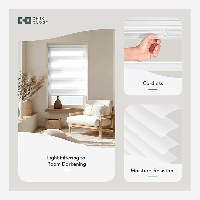 CHICOLOGY Cordless Mini Blinds for Indoor Windows, 35.75" W x 72" H, Light