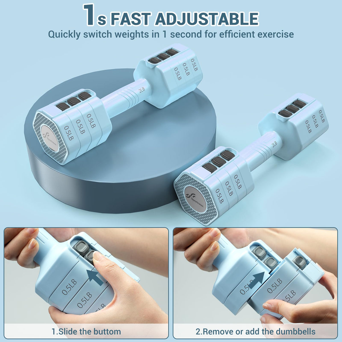 Adjustable Dumbbells Hand Weights Set: Sportneer 4 In 1 Weight Each 2lb 3lb 4lb 5lb Free Weights Dumbbells Set for Women Fast Adjust Dumbbell Set for Men Home Gym Workout Strength Training Exercise