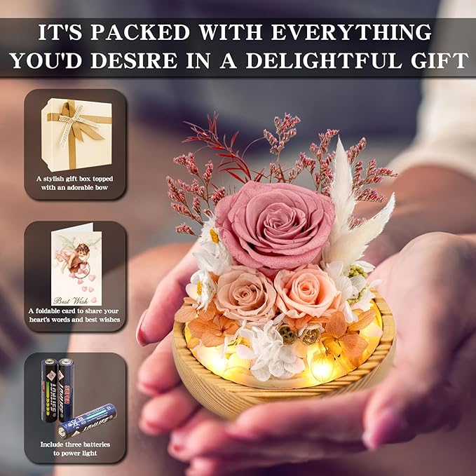 Flowers, Roses Gift - Fresh Flowers Bouquet & Preserved Roses, Rose Arrangement That Lasts Forever – Birthday Gift for Women, Mother’s Day & Christmas-Dusty Rose