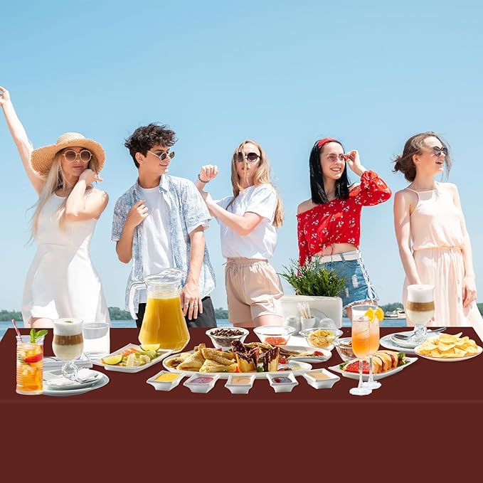 WNINK 2 Pack Maroon Tablecloths Burgundy Disposable Table Covers 54" x 108" Table Cloths for BBQ Birthday Picnic Bridal Shower Engagement Wedding Plastic Table Cloths for Parties