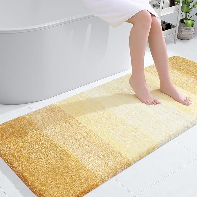 OLANLY Bathroom Rugs Mat 54x24, Extra Soft Absorbent Microfiber Bath Rug, Rubber Backing, Quick Dry, Machine Washable Bath Mats for Bathroom Floor, Tub and Shower, Home Decor Accessories, Light Yellow