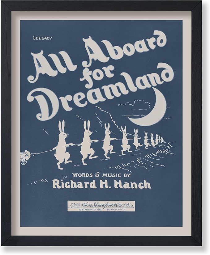 Poster Master All Aboard For Dreamland Poster - Retro Children's Lullaby Print - Story Book Art - Bunny Art - Rabbit Art - Aesthetic Art - Kid's Bedroom or Nursery Wall Decor, 24x32 Unframed Wall Art