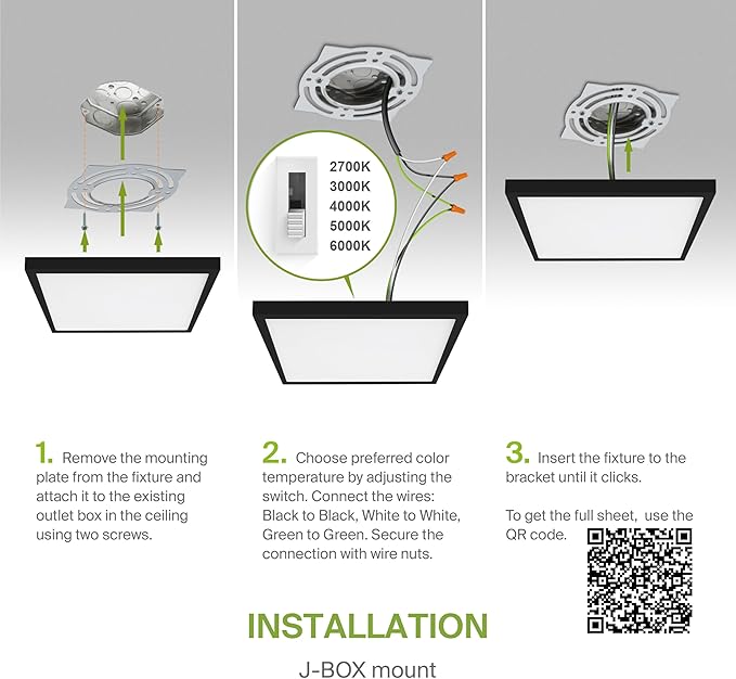 ASD LED 12" Square Flush Mount Ceiling Light Fixture, Low Profile Surface Lighting | 5CCT, Dimmable, Ultra-Thin, ETL Listed | 24W 1700LM 2700-6000K 120V | Kitchen, Bedroom, Hallway Lamp | Black
