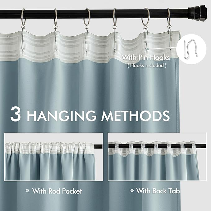 MIULEE Slate Blue Back Tab Blackout Curtains 90 Inches Long 2 Panels Set