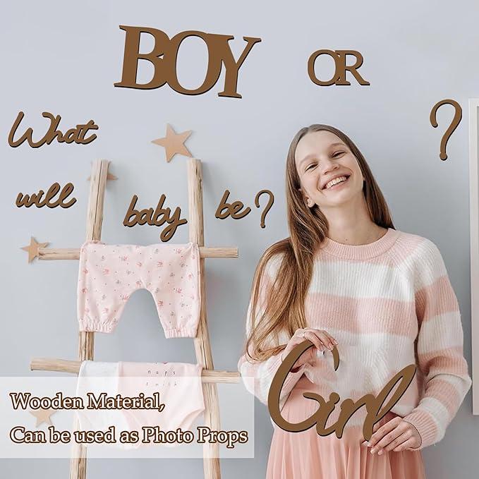 Large Wooden Gender Reveal Party Decorations Decals for Backdrop Boy or Girl What Will Baby Be Signs Oh Baby Shower Balloon Arch Stickers He or She Letters Sign Pregnancy Party Banner Photo Props